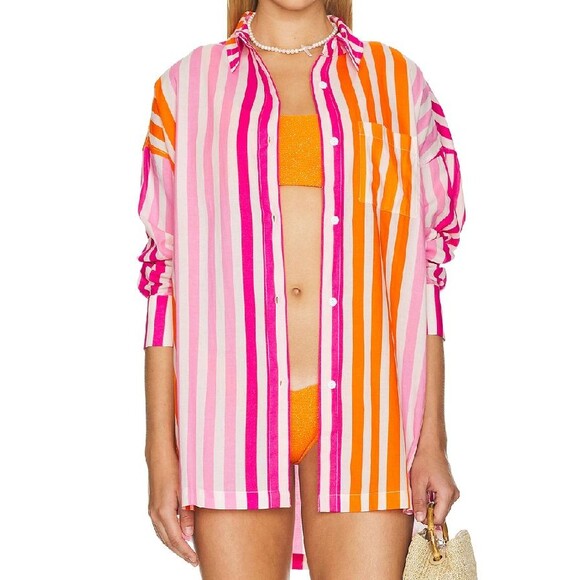 Beach Riot Other - BEACH RIOT Alexa S/M Sunset Striped Long Sleeve Cover Up Oversizte Beach Shirt